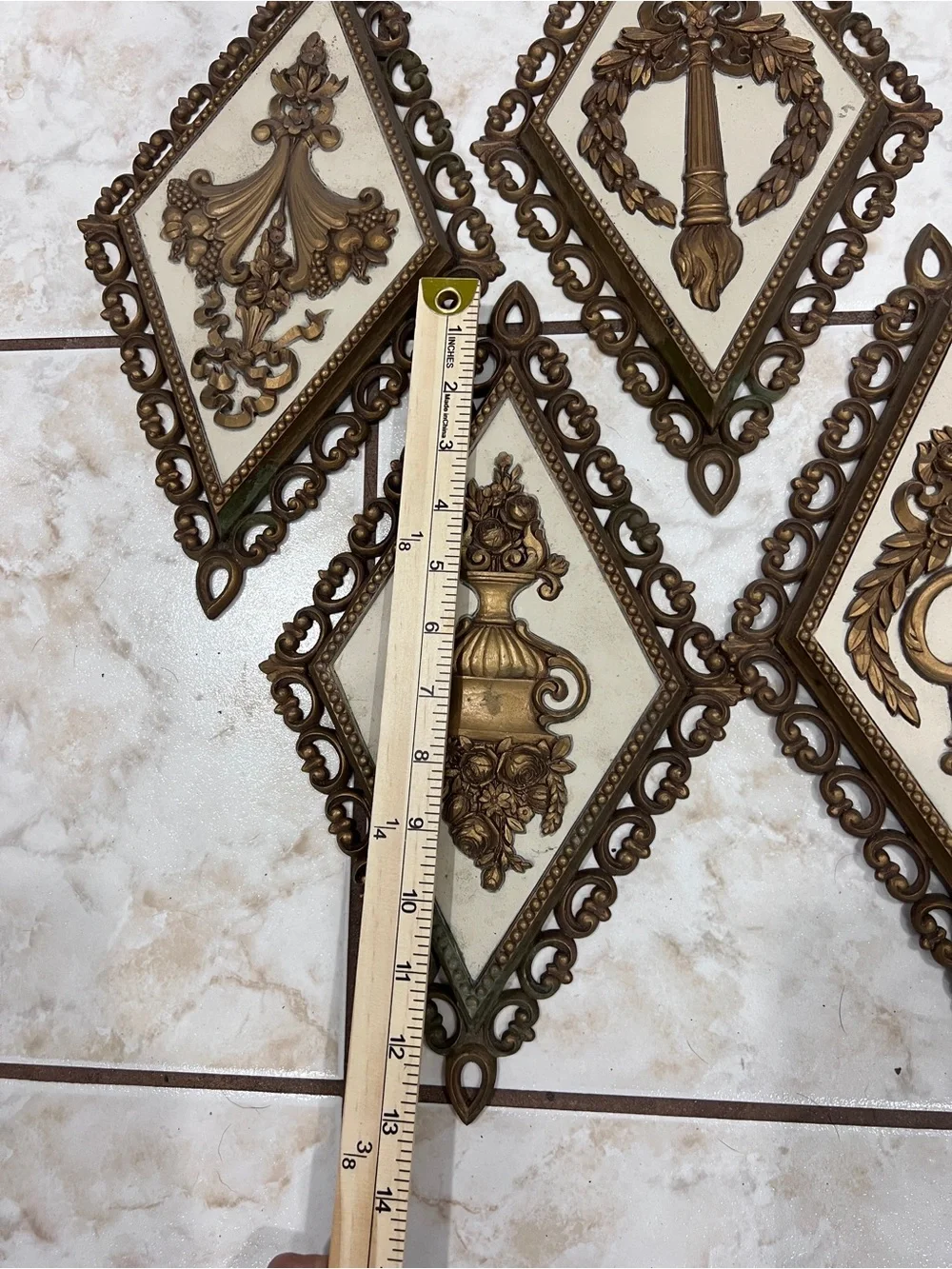 Vintage 1971 HOMCO Wall Plaques Set of 4 Gold French Provincial Dart 7224